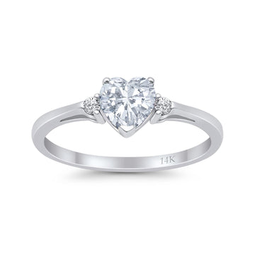 14K White Gold Heart Promise Bridal Simulated CZ Wedding Engagement Ring
